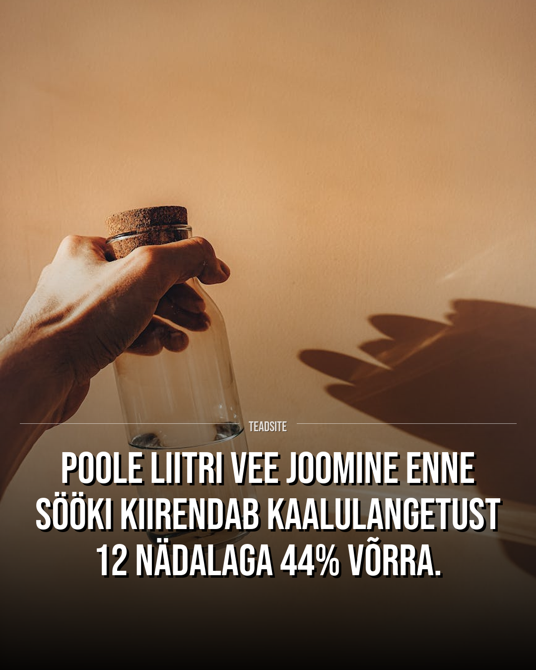 Poole liitri vee joomine enne sööki kiirendab kaalulangetust 12 nädalaga 44% võrra